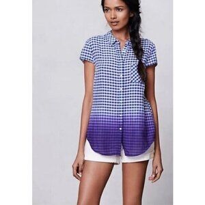 HOLDING HORSES Anthropologie Gingham Ombre Short Sleeve Button Front Shirt Sz 0